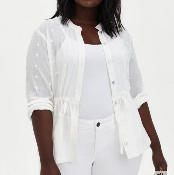 Torrid White Cotton Gauze Embroidered Jacket Womens 4X Floral Casual Comfy Retro - Picture 2 of 12